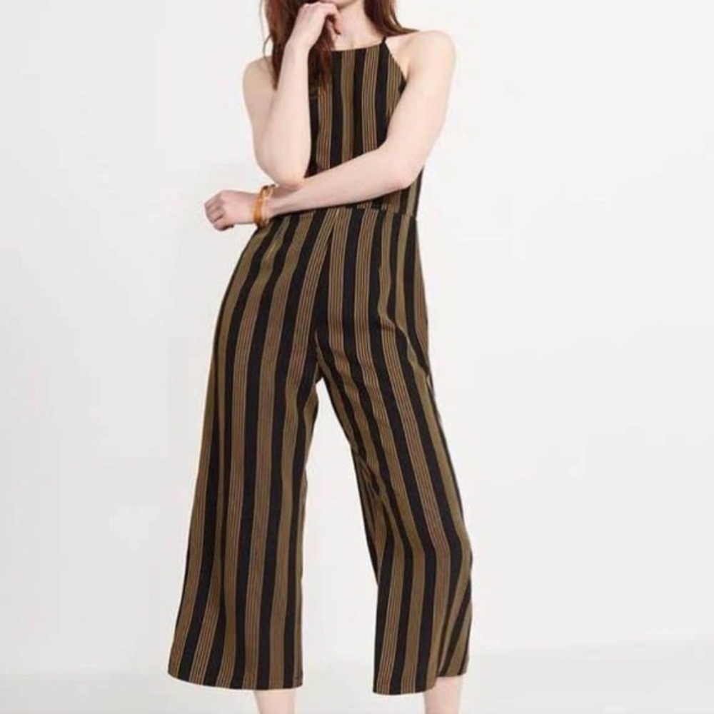 Dynamite  High Neck Low Back Stripped Jumpsuit